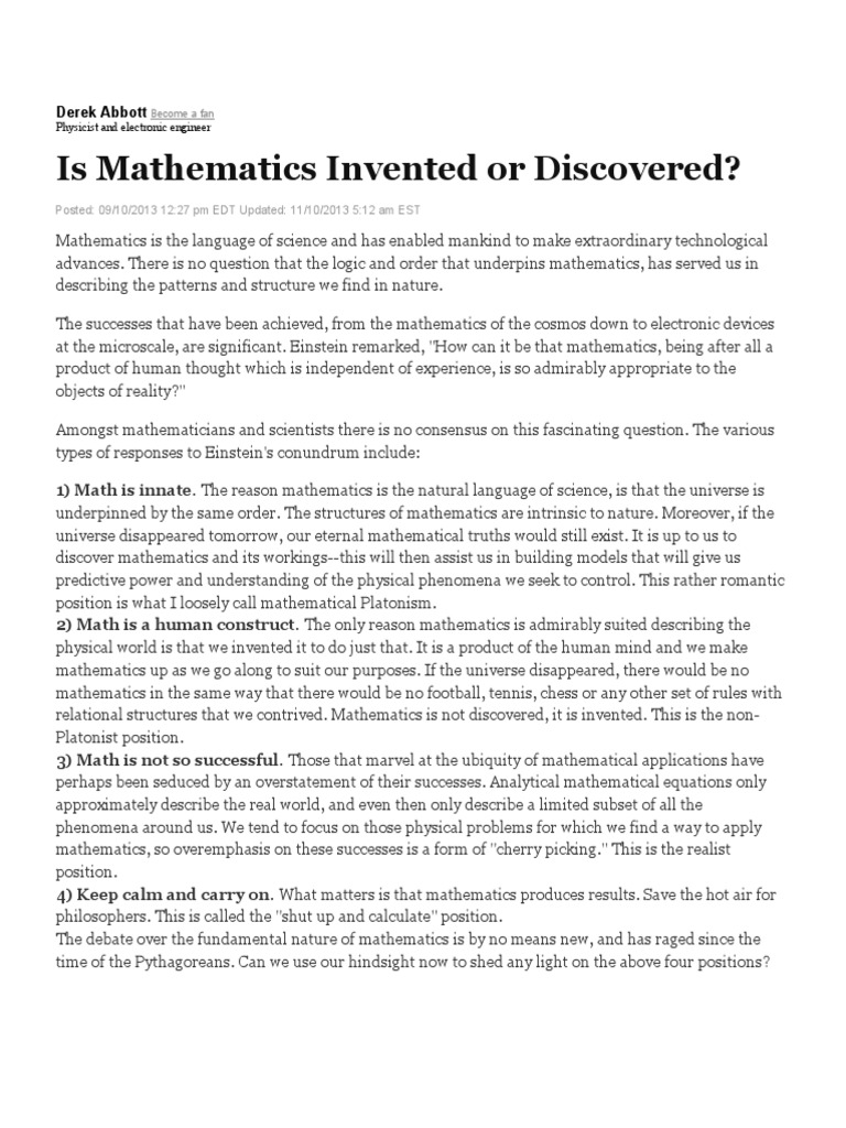 Articles - Math Invented or Discovered | PDF | Teaching Mathematics ...