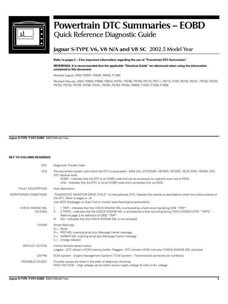 Powertrain DTC Summaries EOBD Quick Reference Diagnostic Guide PDF