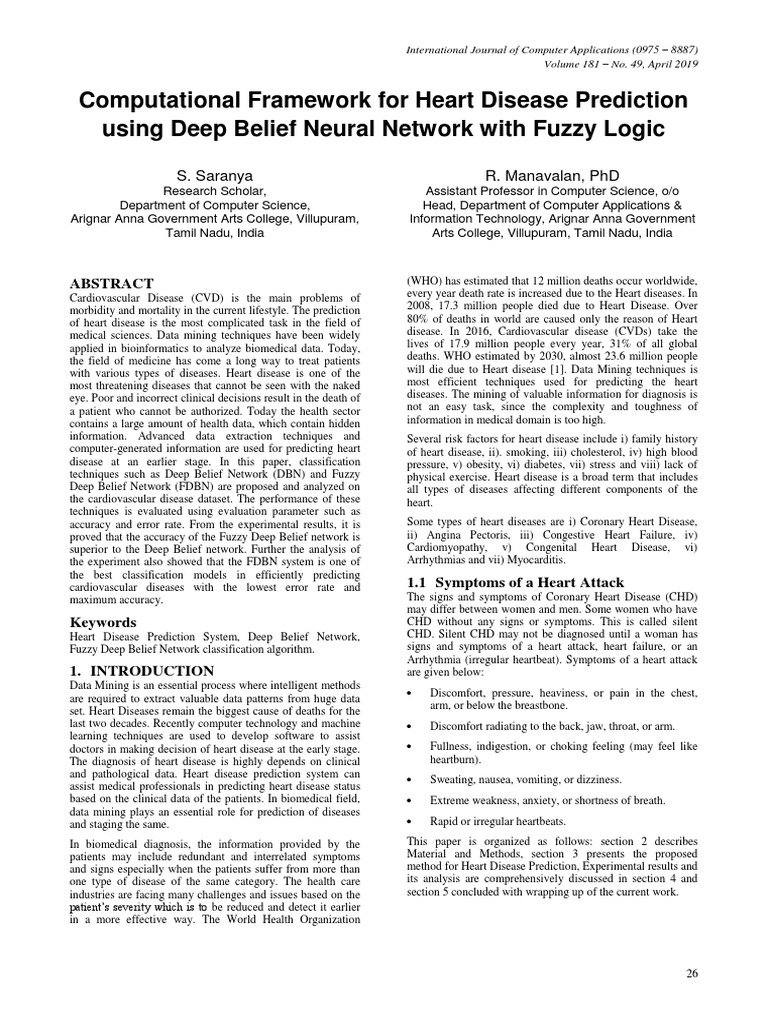Computational Framework For Heart Disease Prediction Using Deep Belief ...