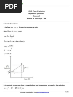 CBSE Class 11 Physics Important Questions Motion in A Straight Line