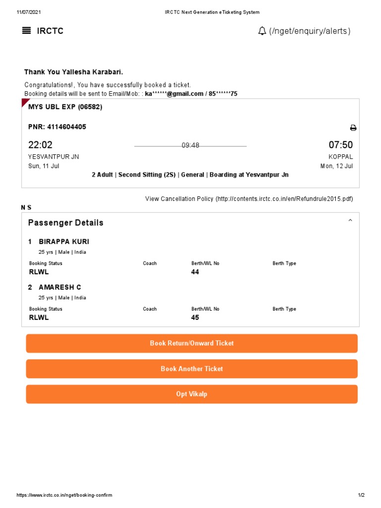 Train Ticket Booking Confirmation | PDF