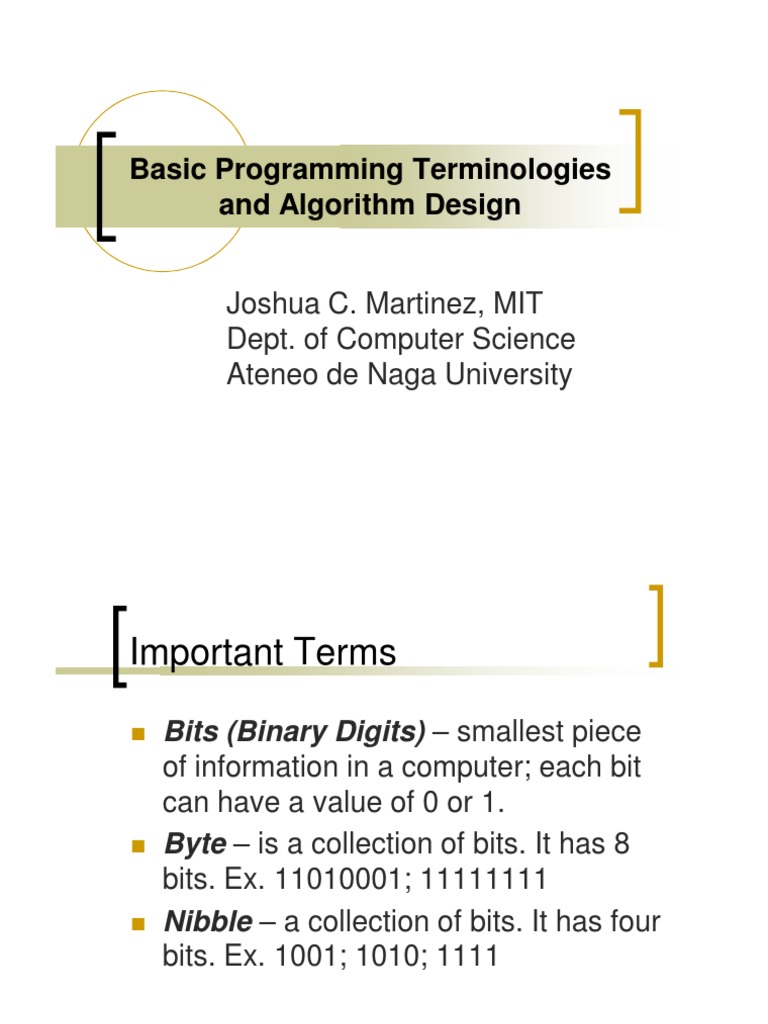 BC101 Lecture 1 Terminologies, Problem Solving & Program Design PDF