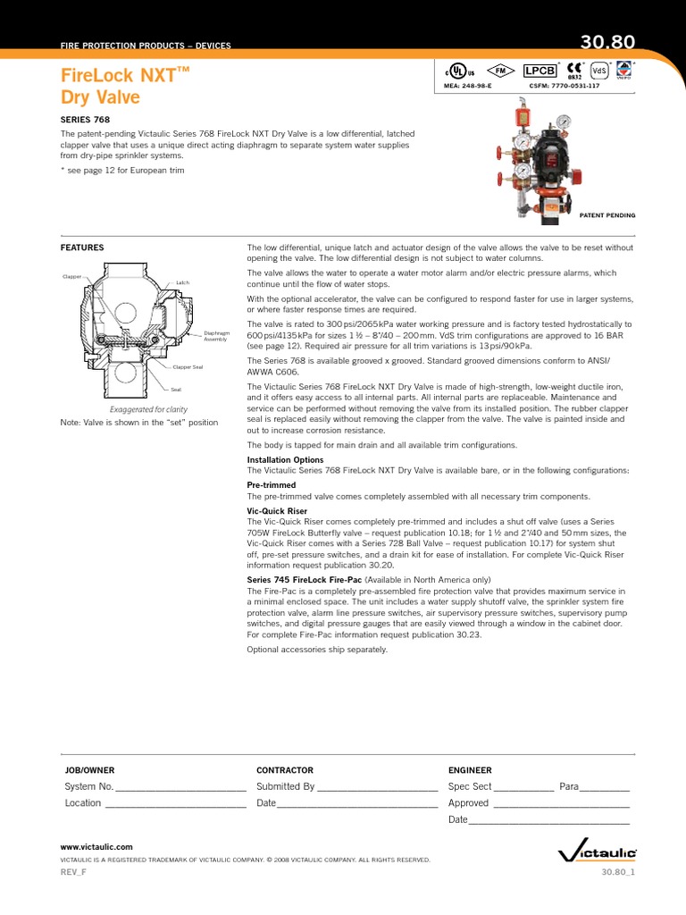 30.80 FireLock Style 768 Dry PDF Valve Fire Sprinkler System