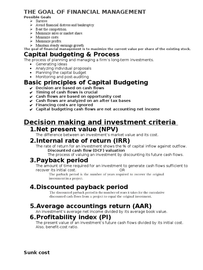 The Goal of Financial Management PDF Capital Budgeting Net
