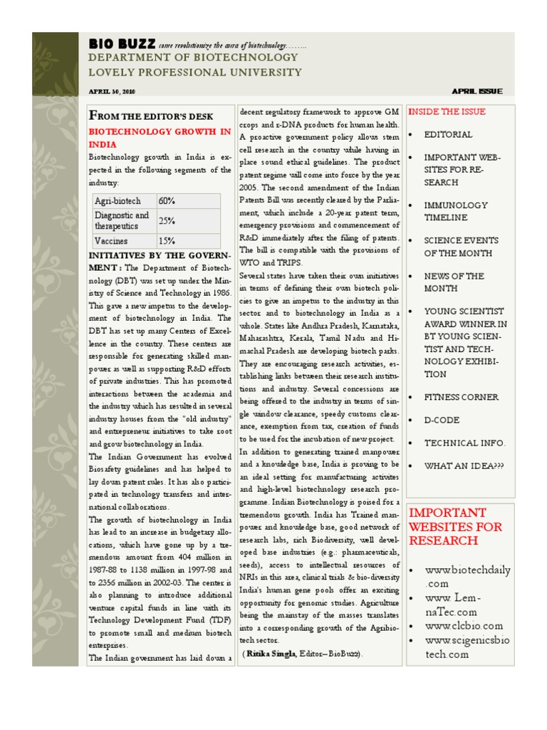 Biobuzz April Issue | PDF | Biotechnology | Obesity