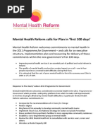 Download Mental Health Reform calls for Plan in first 100 days by Mental Health Reform SN52835593 doc pdf