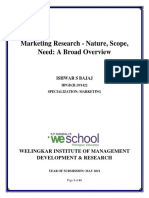 Marketing Research - Nature, Scope, Need: A Broad Overview: Welingkar Institute of Management Development & Research