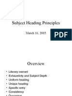 Subject Analysis Subject Heading Principles