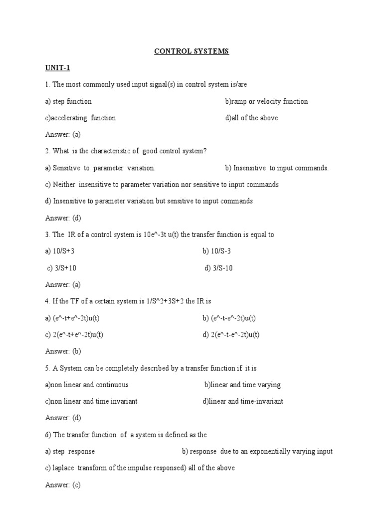 Control Systems Mcq's PDF Electric Motor Damping