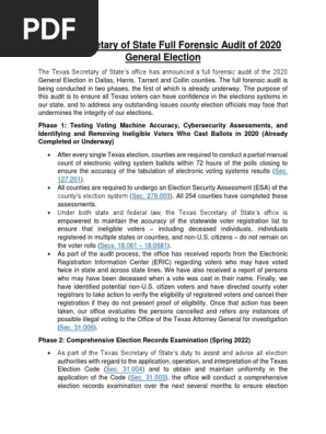 Texas SOS 2020 Forensic Audit Summary