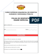 Folha de Resposta - Exame Especial (Sequencial) - Legislação Aplicada À Segurança Pública