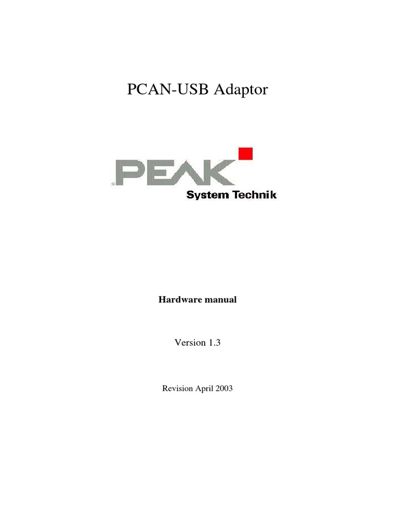 PCANUSB Adaptor Hardware Manual PDF Device Driver Computer Hardware
