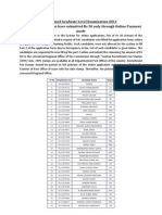 Combined Graduate Level Examination 2011 List of Candidates Who Have Submitted Rs 50 Only Through Online Payment Mode