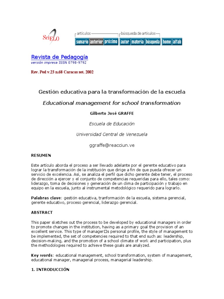 Gestión educativa para la transformación escolar | PDF | Plan de ...