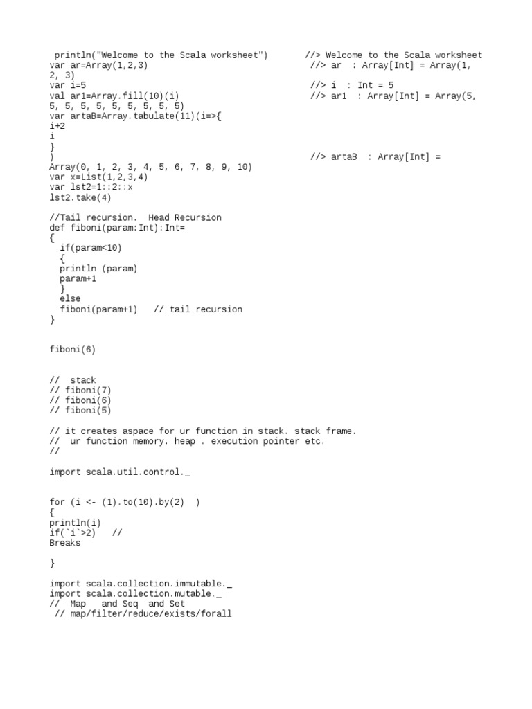 Scala Worksheet: Arrays and Recursion | PDF | Computers