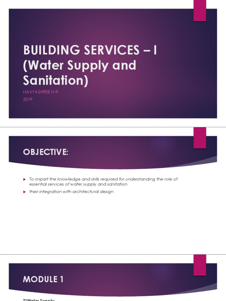 BUILDING SERVICES ? I (Water Supply and Sanitation) Module - 1 PART B ...