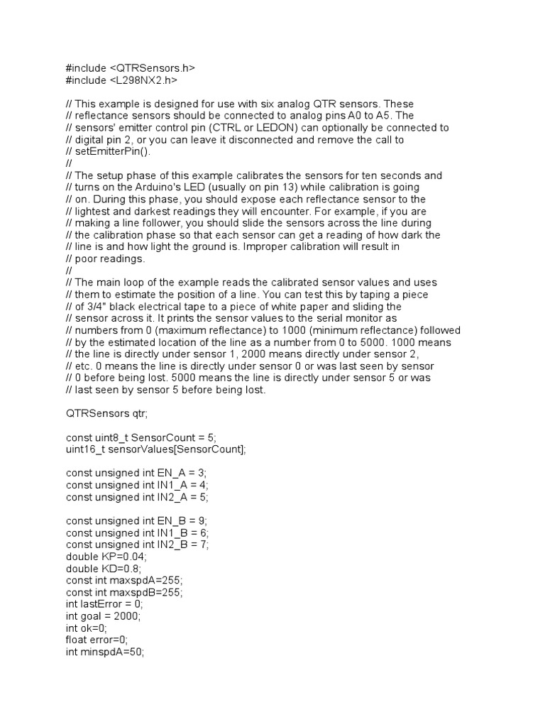 8-Sensor Line Follower Code Example | PDF | Electrical Engineering ...