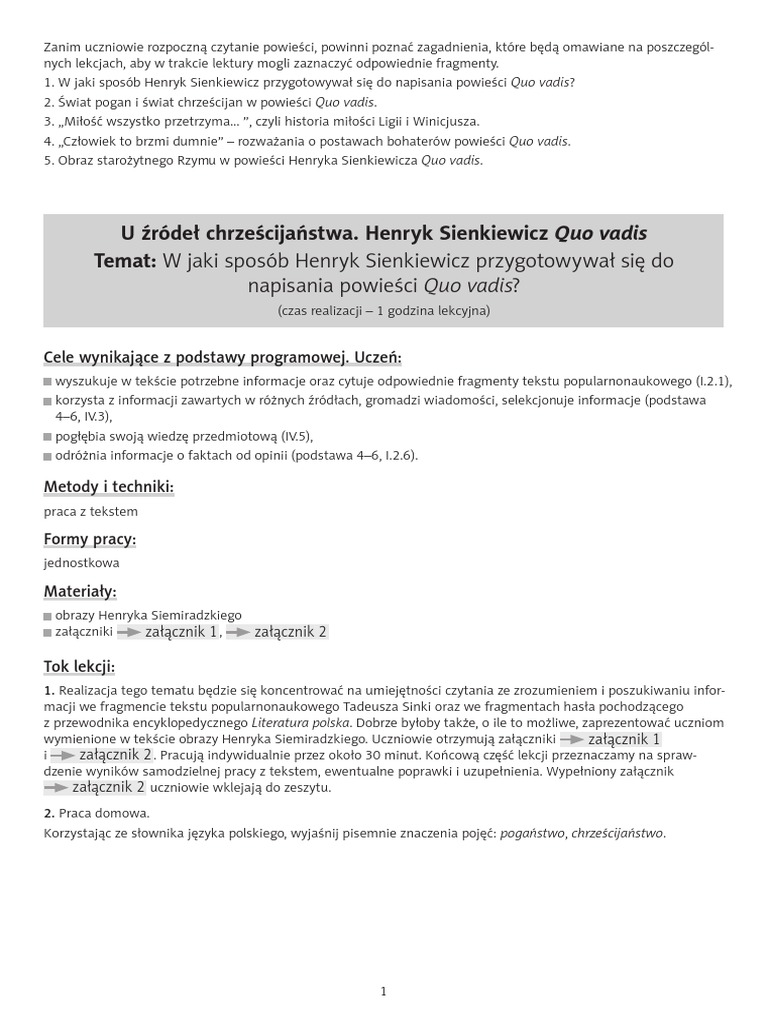 Ile Rozdzialow Ma Quo Vadis Scenariusze Lekcji - Quo Vadis | PDF