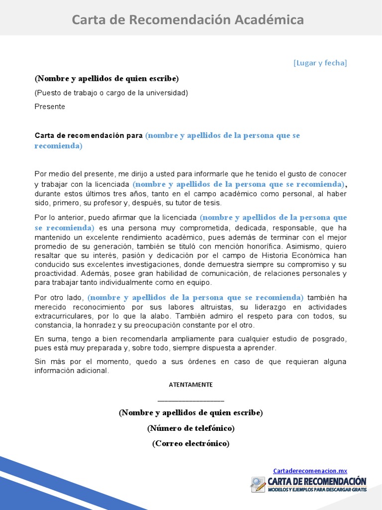 Modelo de Carta de Recomendacion Academica Word | PDF