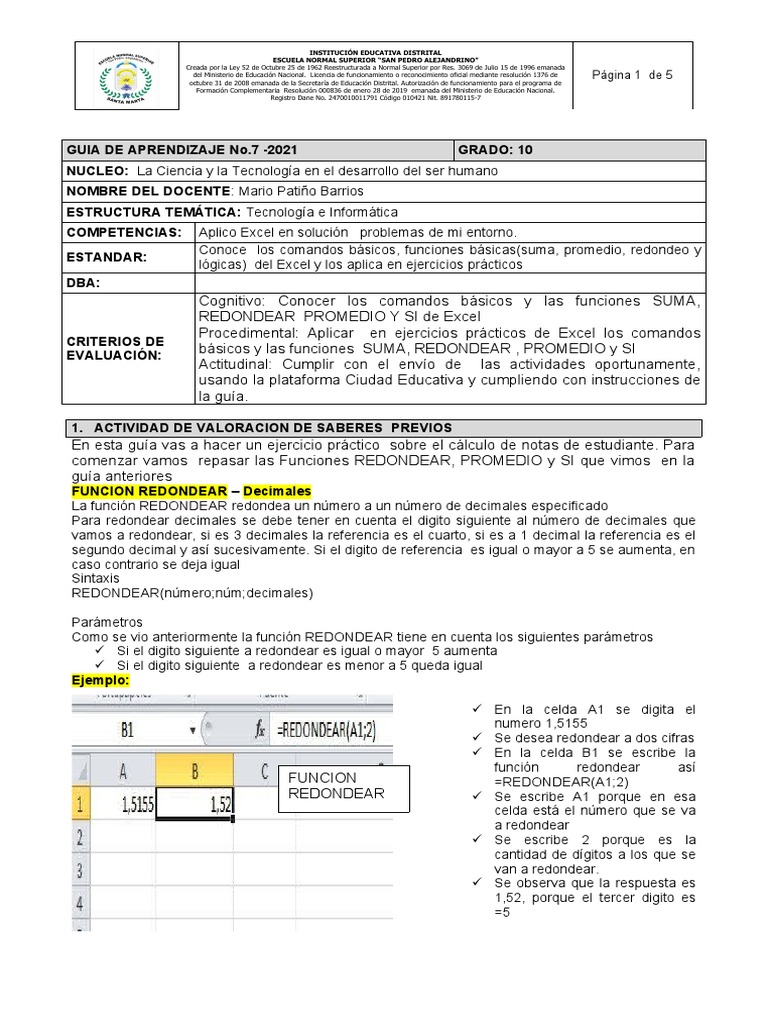 Guia 7 Excel | PDF | Microsoft Excel | Matemáticas