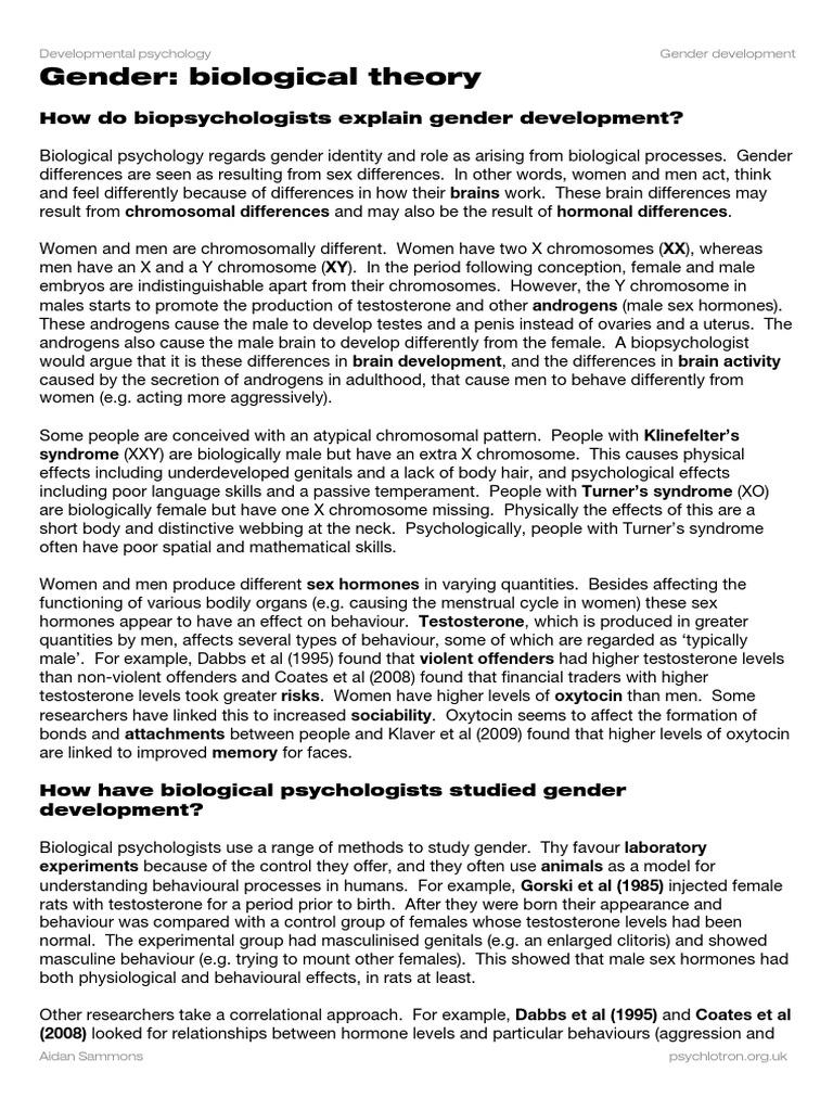 Biological Theories of Gender Development | PDF | Gender Studies | Gender