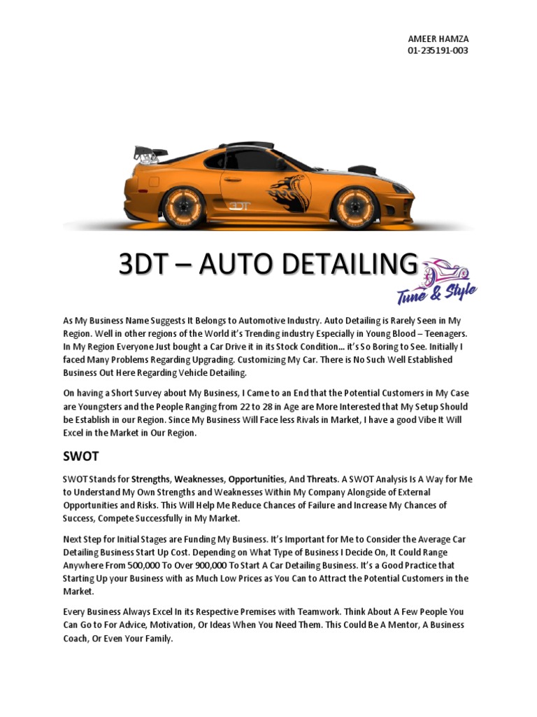 3Dt Auto Detailing PDF Swot Analysis Car
