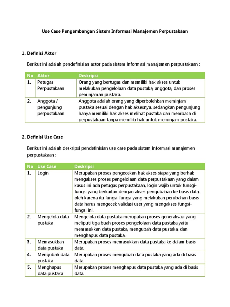 Use Case Sistem Manajemen Perpustakaan | PDF