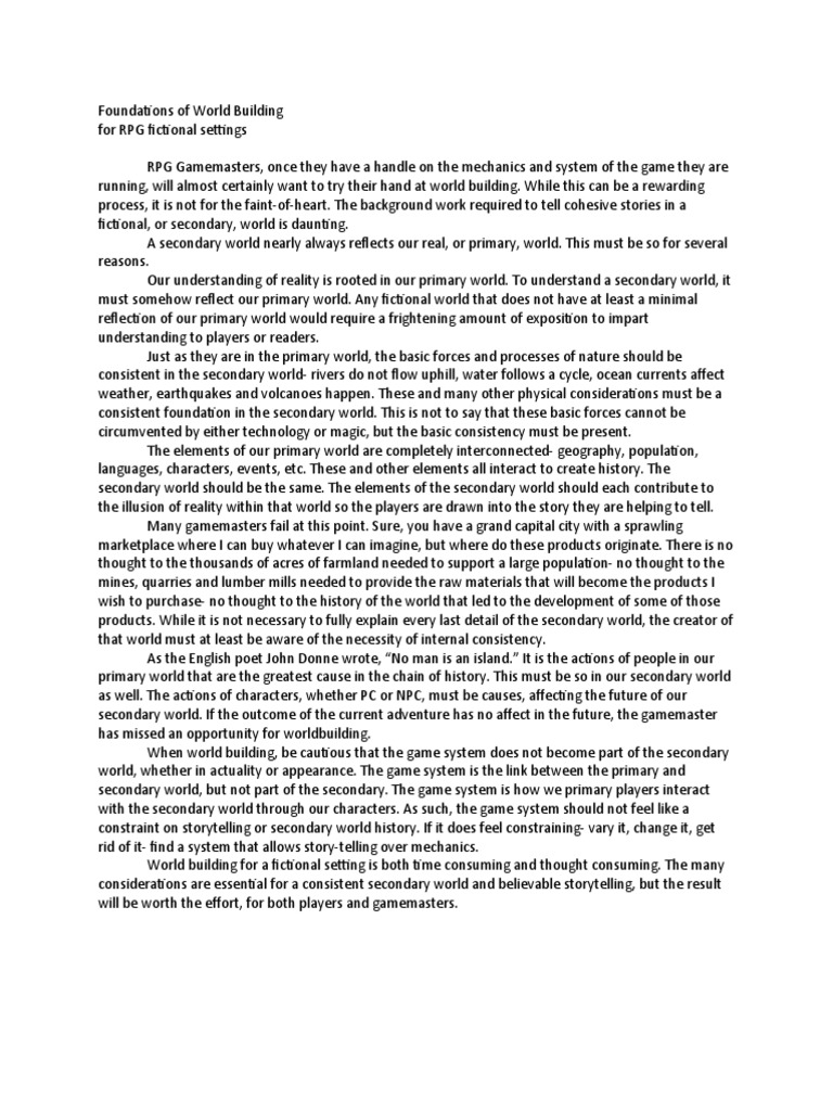 RPG World Building Essentials Guide | PDF | Role Playing Games