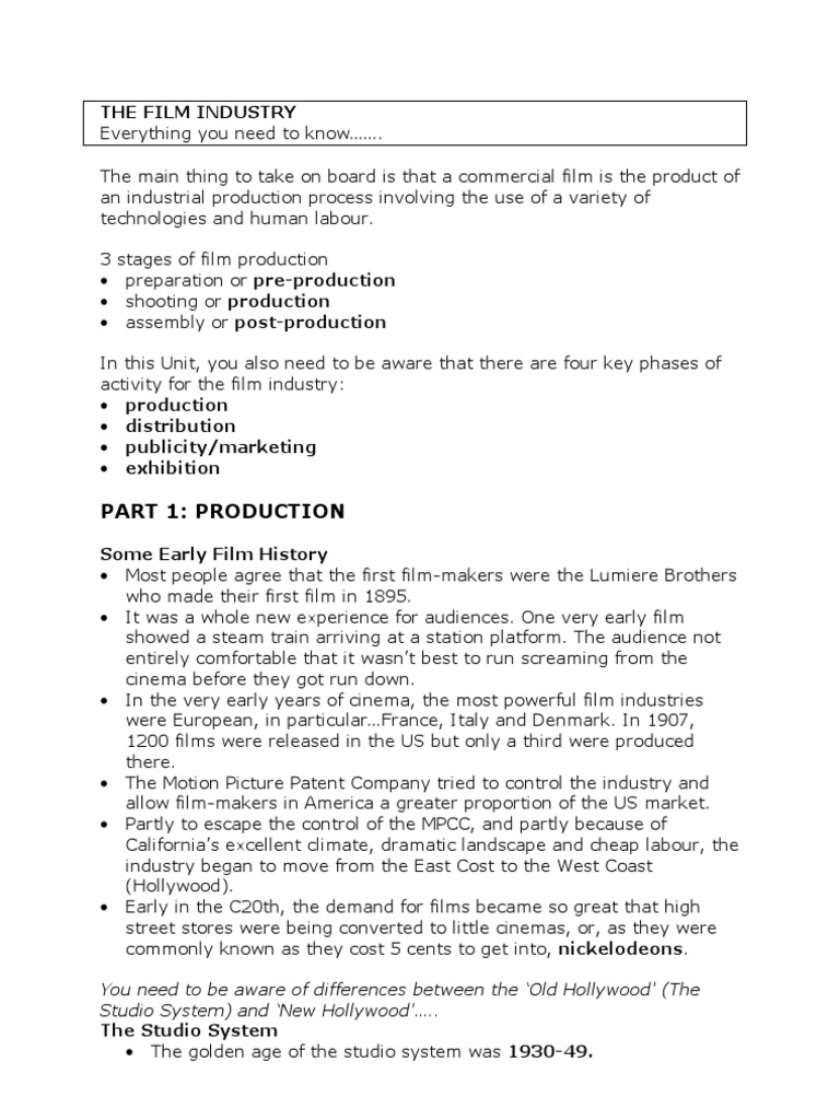 Overview of Film Industry Production | PDF | Filmmaking | Cinema Of The ...