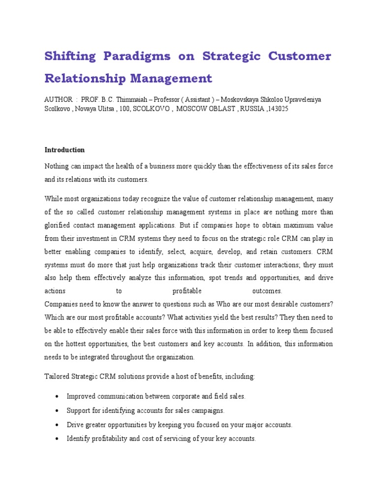 Shifting Paradigms On Strategic Customer Relationship Management | PDF ...