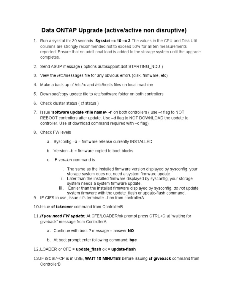 Non-Disruptive Data ONTAP Upgrade Steps | PDF | Booting | Office Equipment