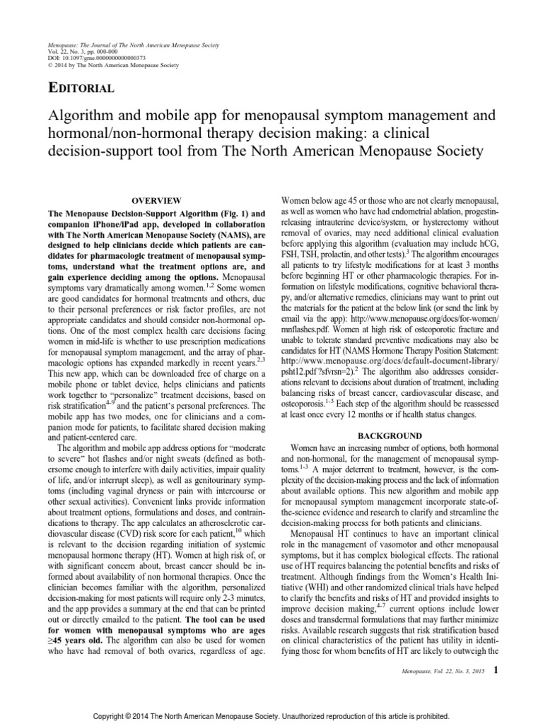 Menopro App Algorithm 2014 PDF Selective Serotonin Reuptake Inhibitor Menopause
