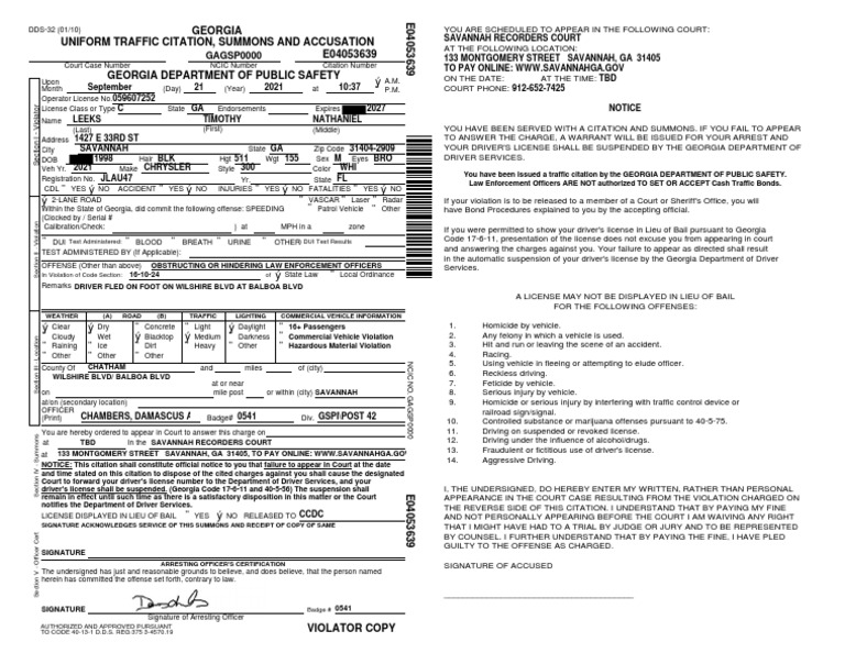 Traffic Citations PDF Summons Traffic Ticket