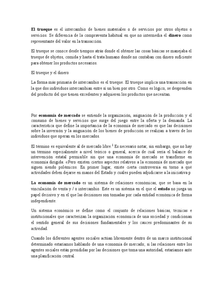 El trueque: intercambio sin dinero | PDF