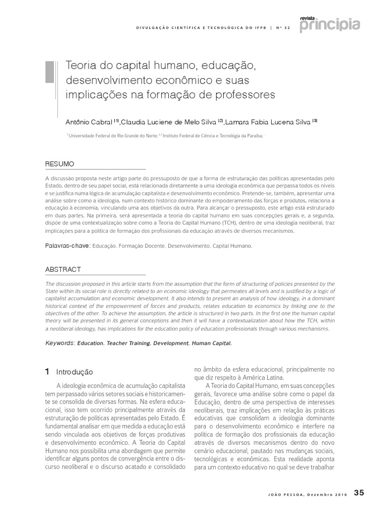 Teoria Do Capital Humano E Educação Pdf Economia Capital Humano