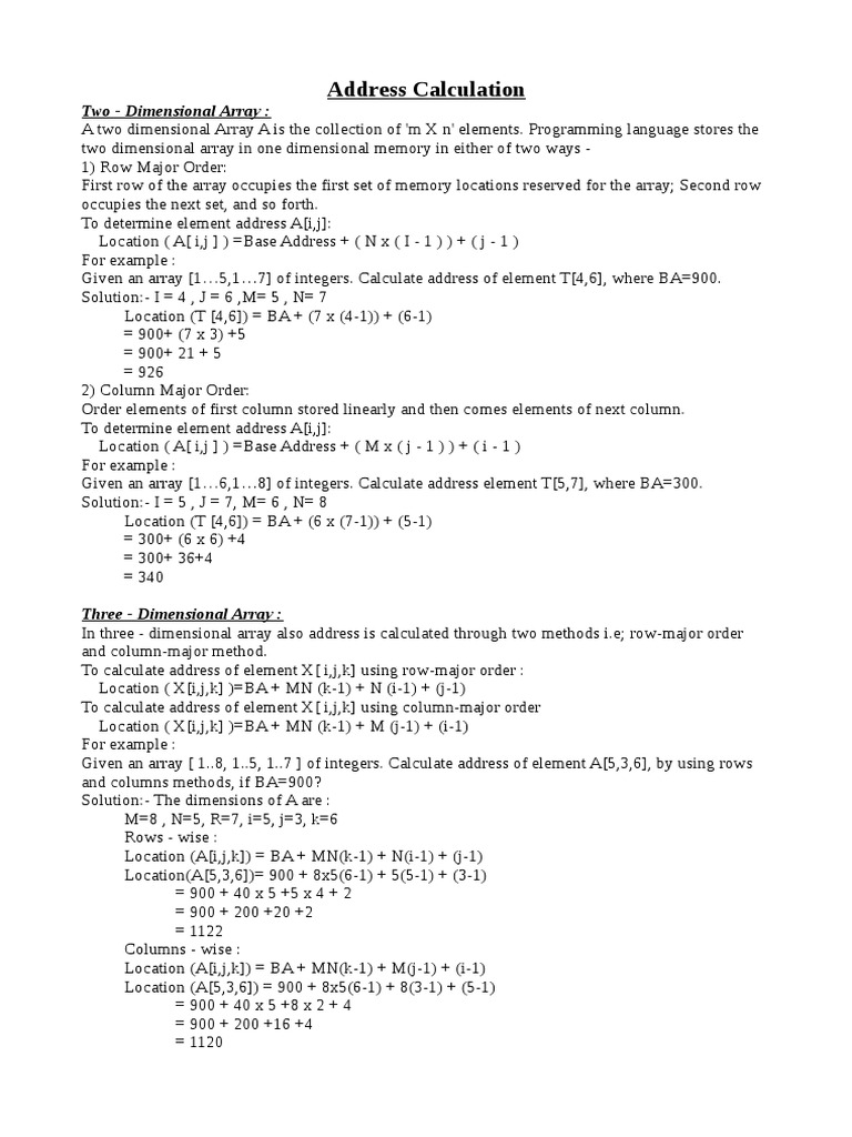 Address Calculation: Two - Dimensional Array | PDF