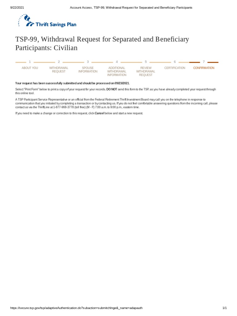 Account Access, TSP99, Withdrawal Request For Separated and