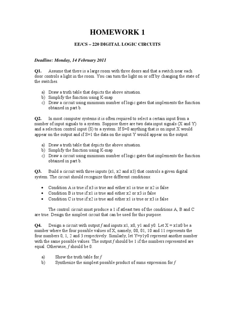Digital Logic Circuits Homework 1 | PDF | Logic Gate | Electrical ...