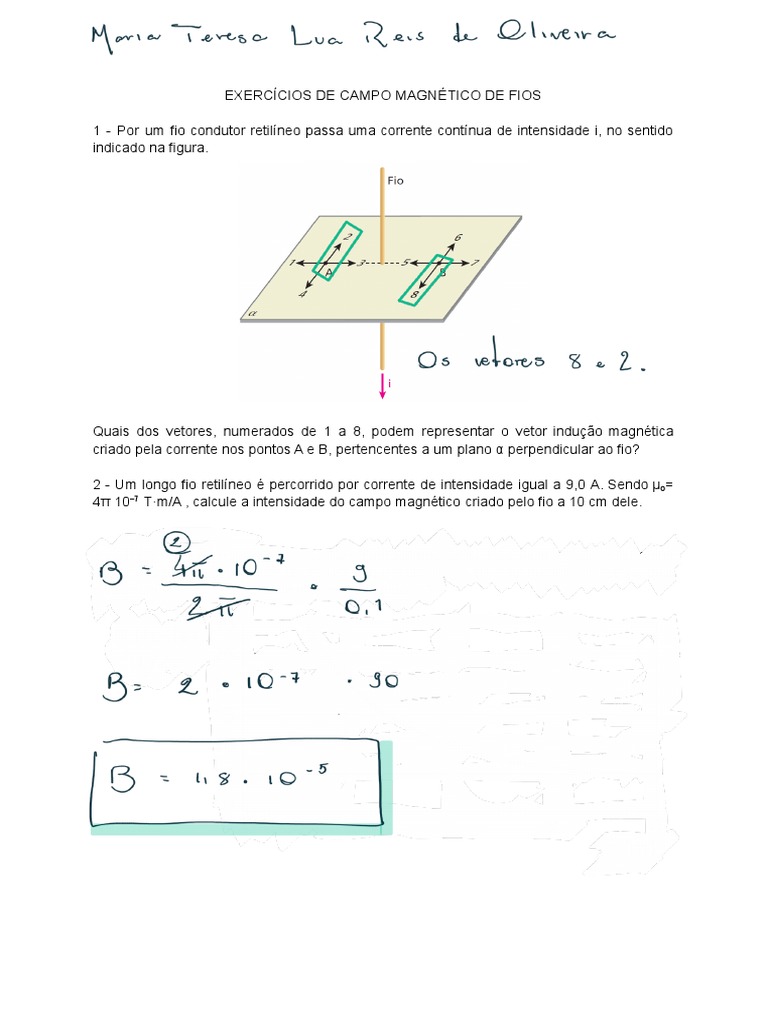 Exercícios de Campo Magnético de Fíos e Espiras - Lua | PDF ...