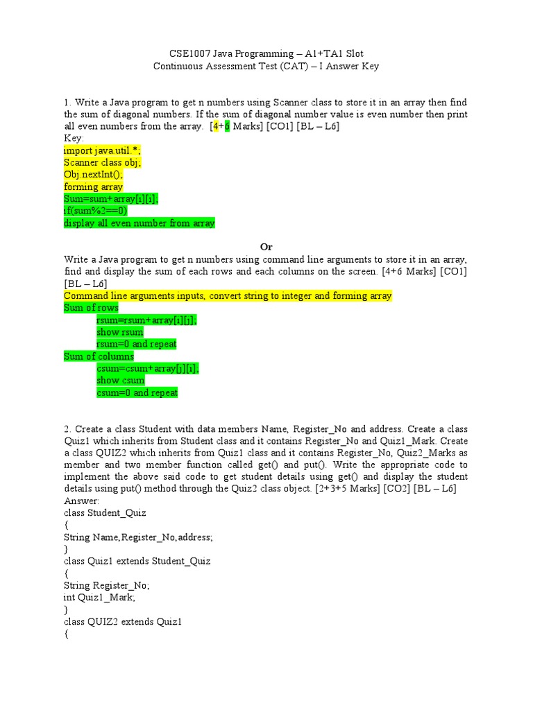 Java Programming Assessment Key | PDF | Array Data Structure ...