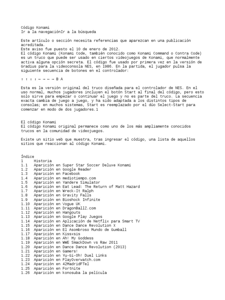 Codigo Konami Pdf Publicación Electrónica Entretenimiento