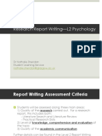 Research Report Writing-L2 Psychology: DR Nathalie Sheridan Student Learning Service