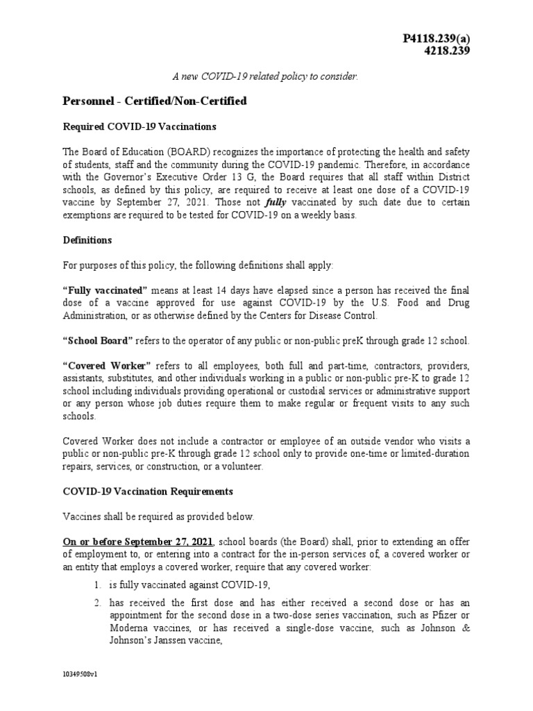 COVID-19 Vaccine Policy for School Staff | PDF | Vaccines | Employment