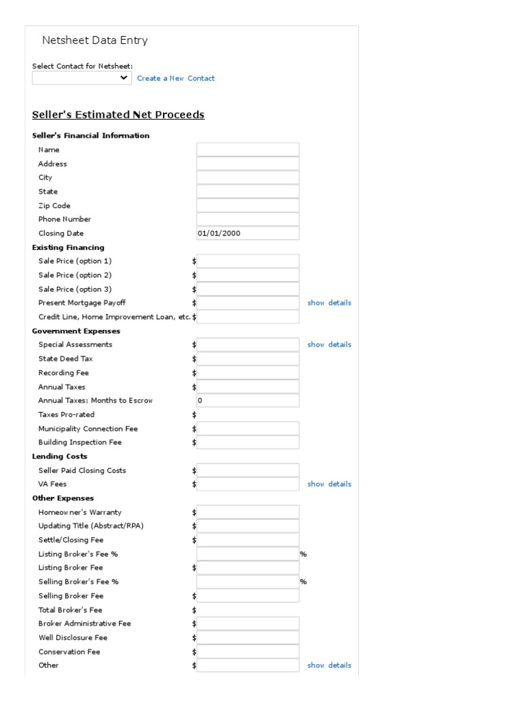 Seller Net Sheet Data Entry Guide | PDF | Business | Finance & Money ...