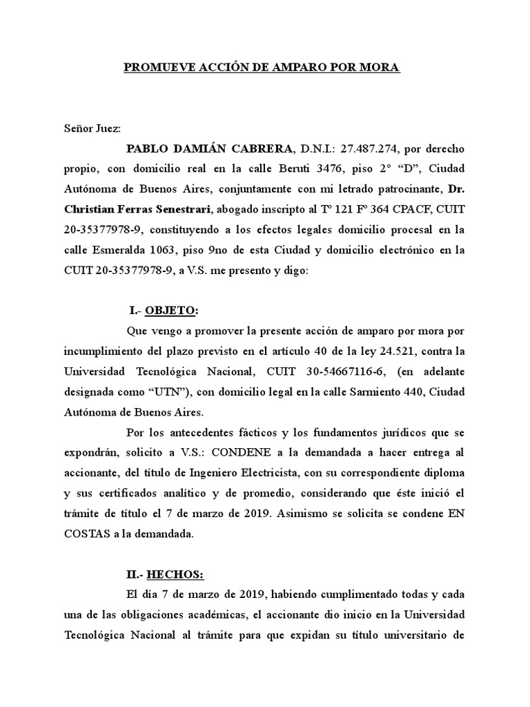 Amparo Por Mora UTN | PDF | Justicia | Crimen y violencia