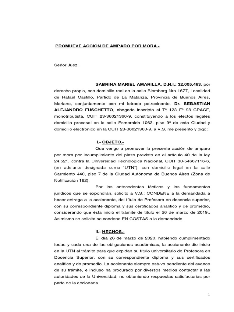 Amparo por Mora contra UTN | PDF | Gobierno | Justicia