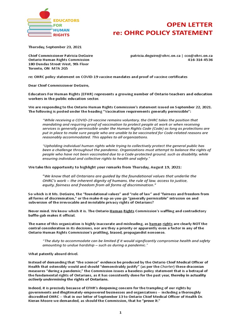OHRC Policy Statement Critique | PDF | Dignity | Rule Of Law