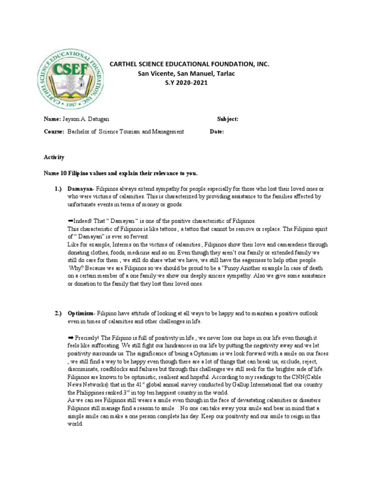 Carthel Science Educational Foundation, Inc. San Vicente, San Manuel, Tarlac S.Y 20202021 PDF