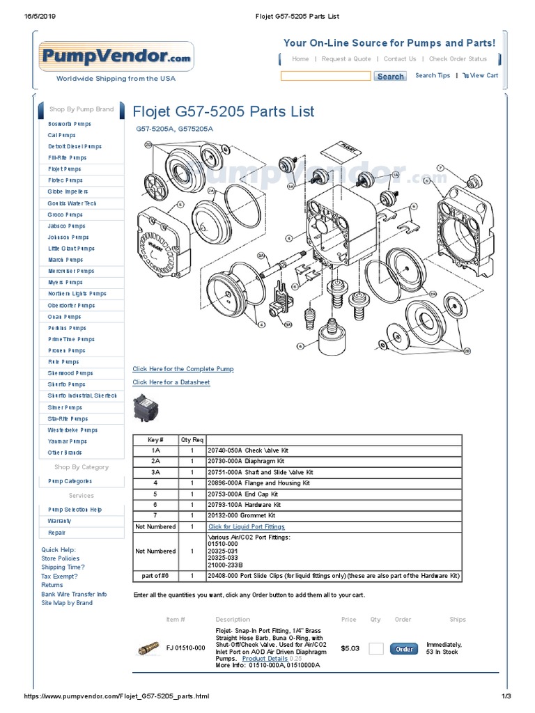 Flojet G575205 Parts List Your OnLine Source For Pumps and Parts! PDF Pump Mechanical