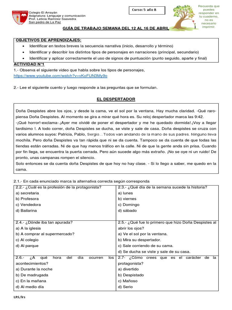 Actividades 5° Semana Del 12 Al 16 de Abril | PDF | Artes del Lenguaje ...